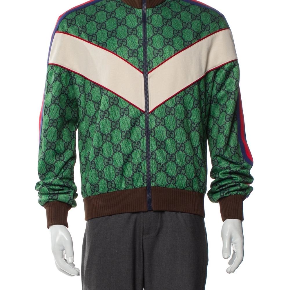 Gucci Green and Red Patterned Zip-Up Sweater